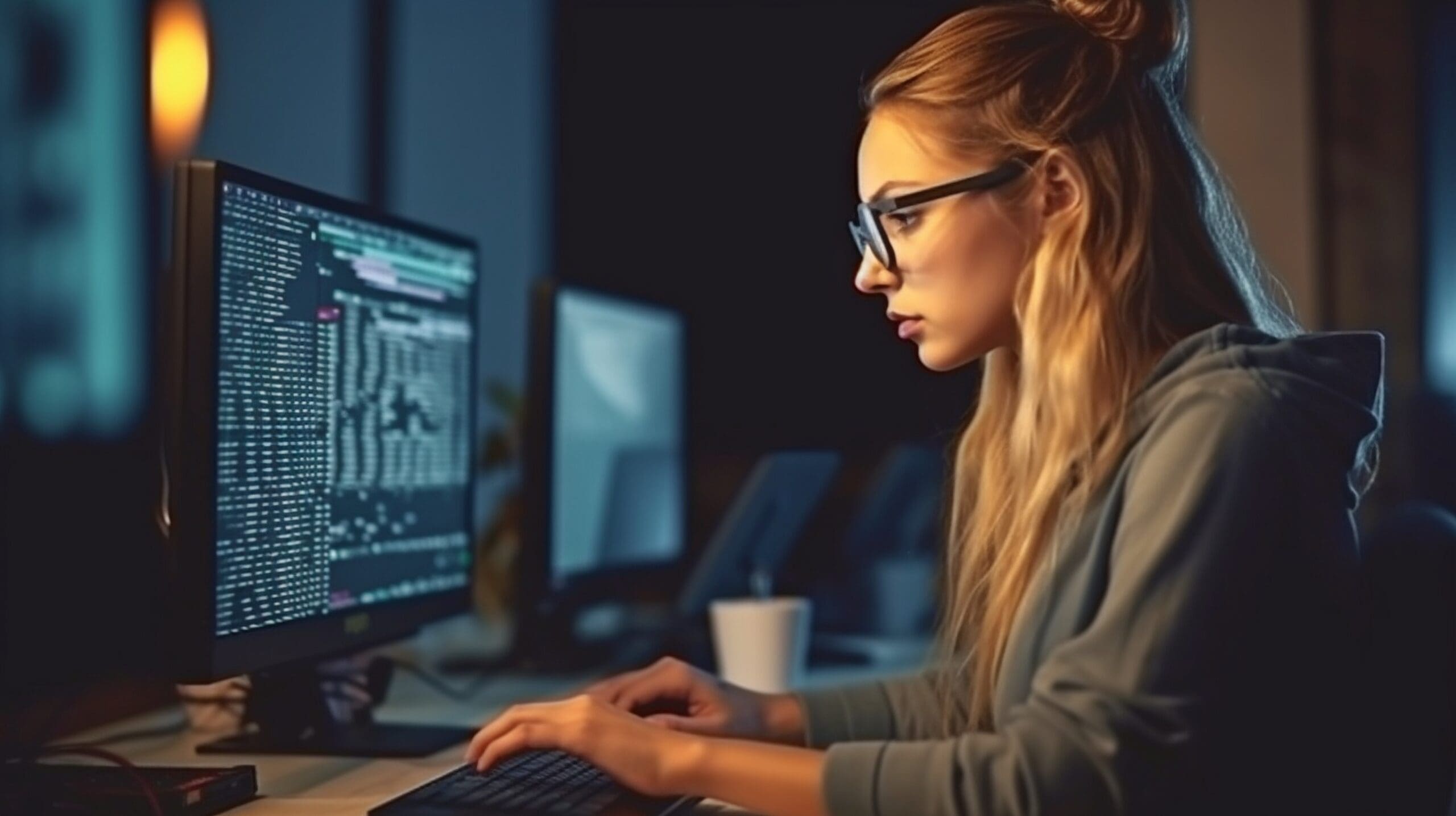 A female programmer is writing an IT idea called Generative AI i